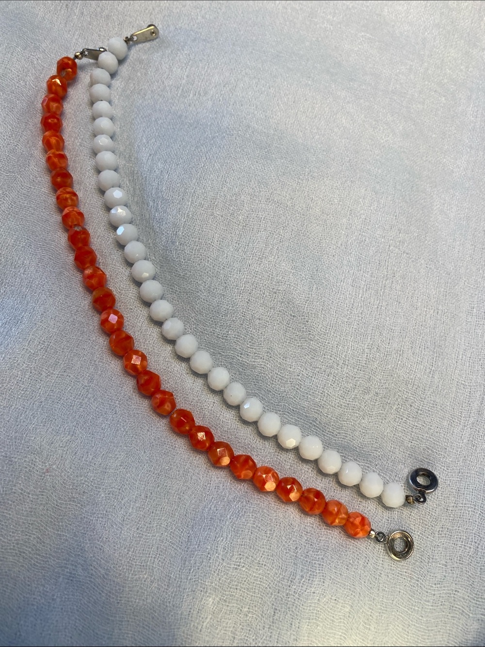 White & Coral Beaded Bracelet Set